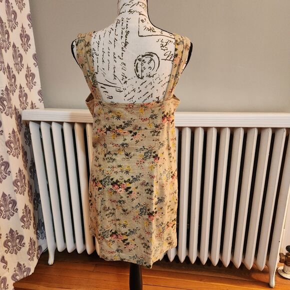 Laura Ashley & Urban Outfitters Button-Front Mini Dress Tan Floral Linen Sz M - Picture 4 of 9